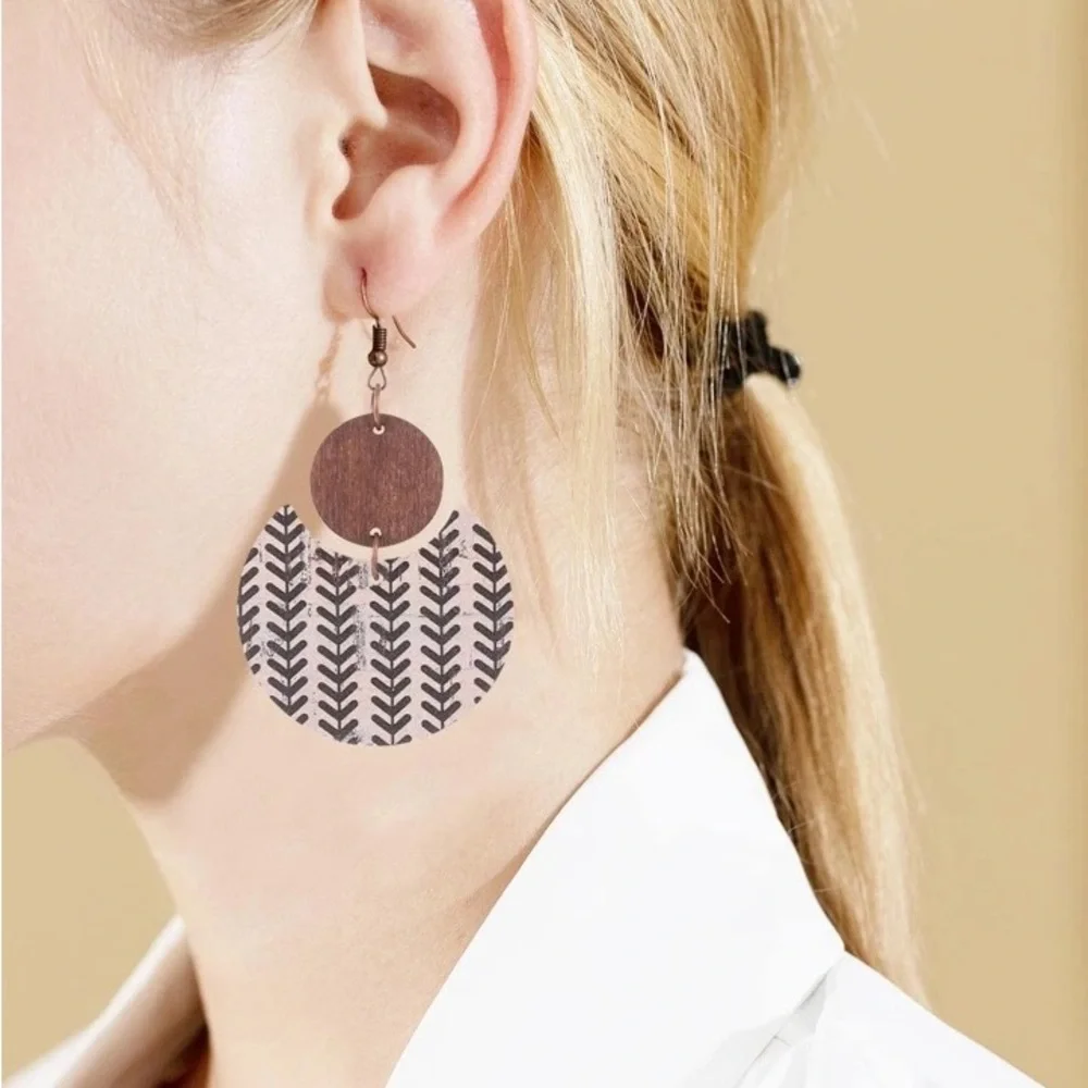 Natural Cork Leather Block With Cracking Pattern Vintage Style Earrings